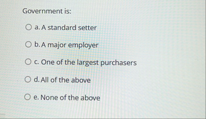 Government is: a . A standard setter b . A major