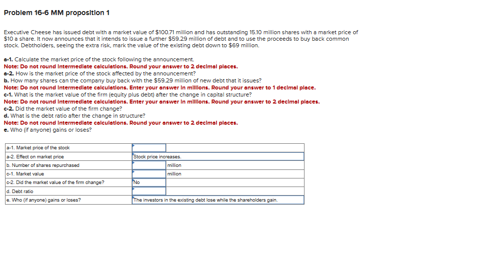 Problem 1 6 - 6 MM proposition 1 Executive Cheese
