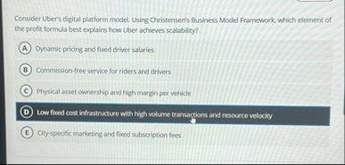 Consider Uber's digital platform model. Using