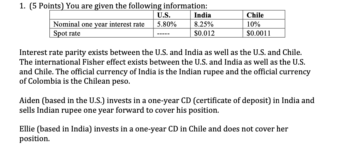 Interest rate parity exists between the U . S .