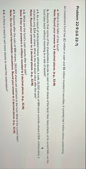 Problem 2 2 - 9 ( LG 2 2 - 7 ) An investment fund