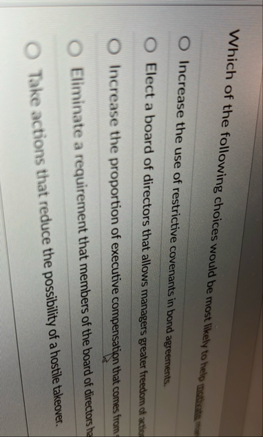 Which of the following choices would be most