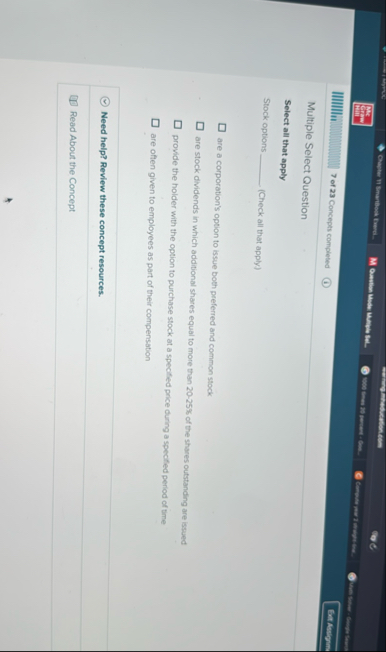 7 of 2 3 Concepts completed Castangum Multiple