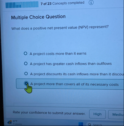 7 of 2 3 Concepts completed Multiple Choice
