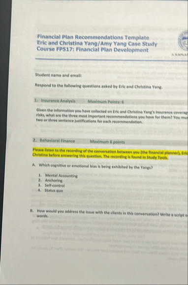 Financial Plan Recommendations Template Eric and