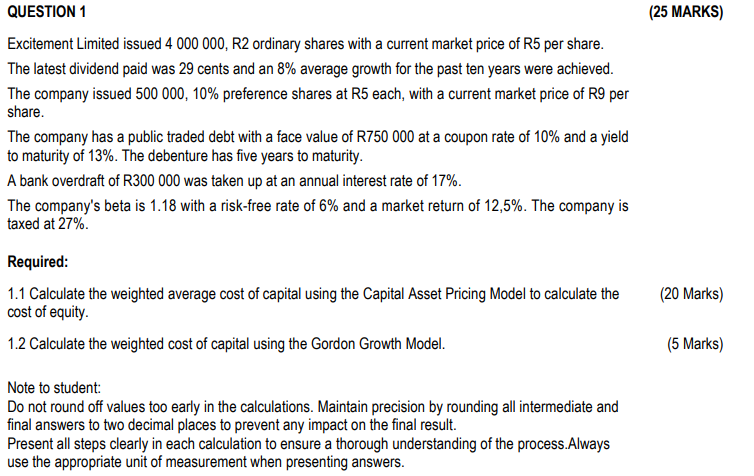 QUESTION 1 ( 2 5 MARKS ) Excitement Limited