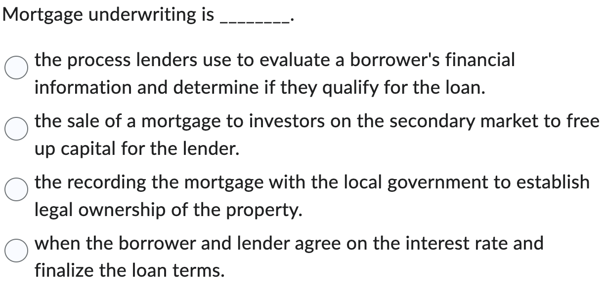 Mortgage underwriting is the process lenders use