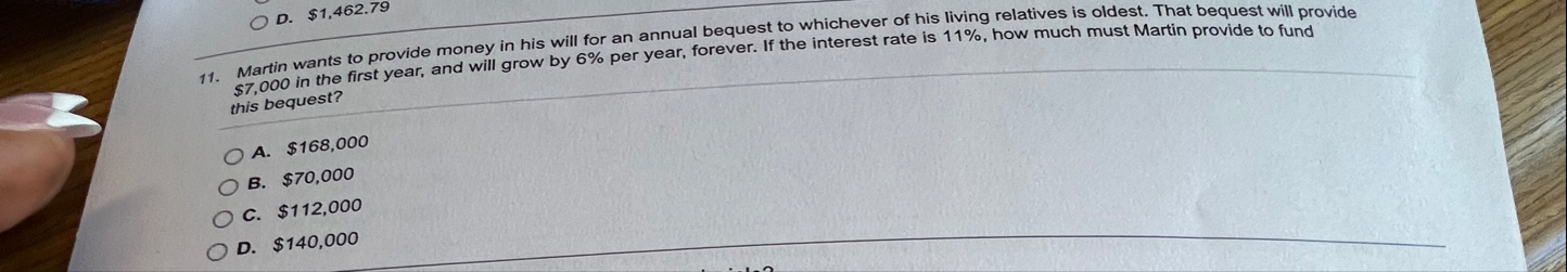 D . 1 , 4 6 2 . 7 9 1 1 . Martin wants to provide