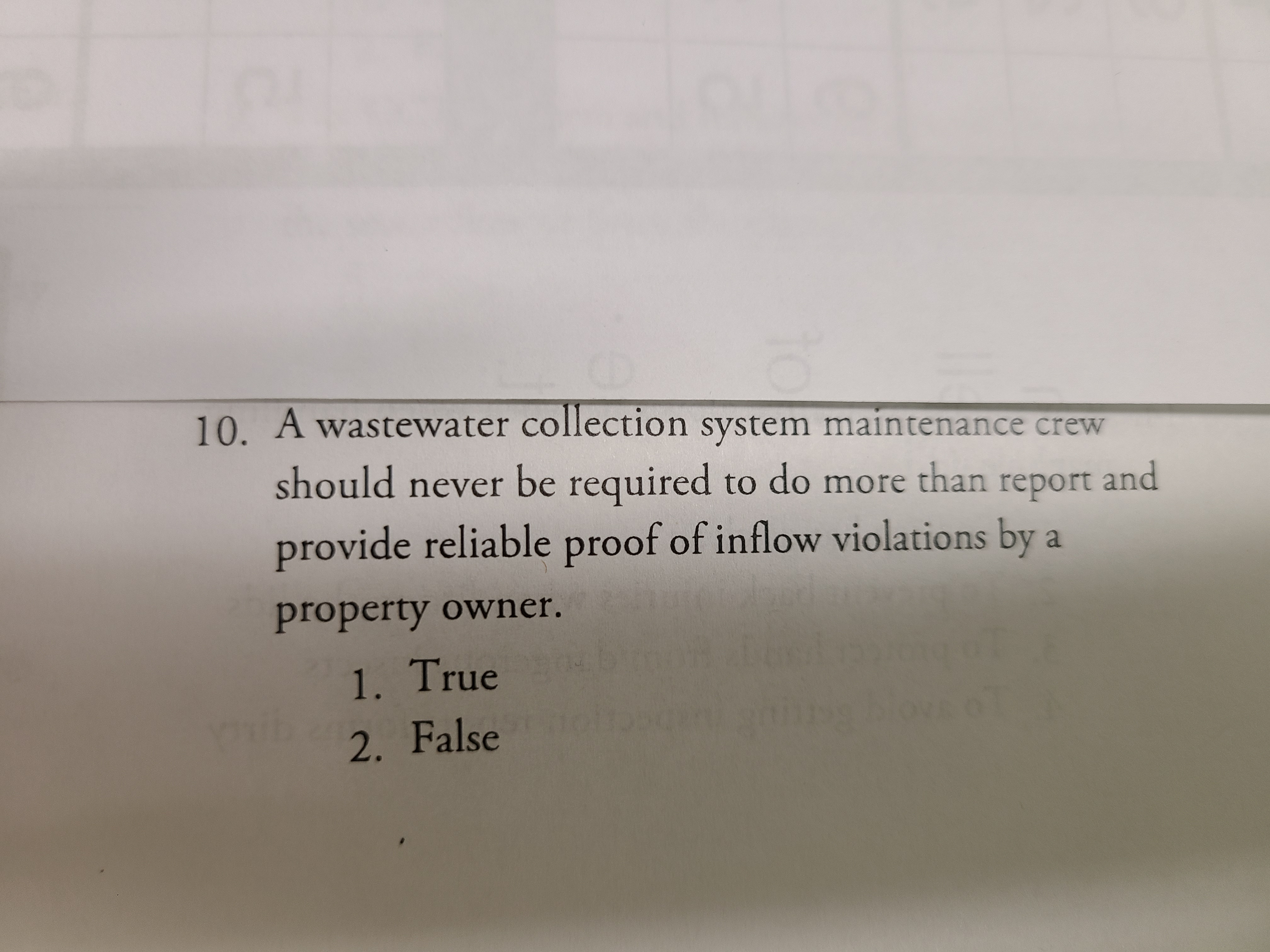 1 0 . A wastewater collection system maintenance