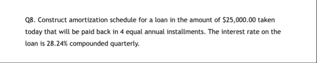 Q 8 . Construct amortization schedule for a loan