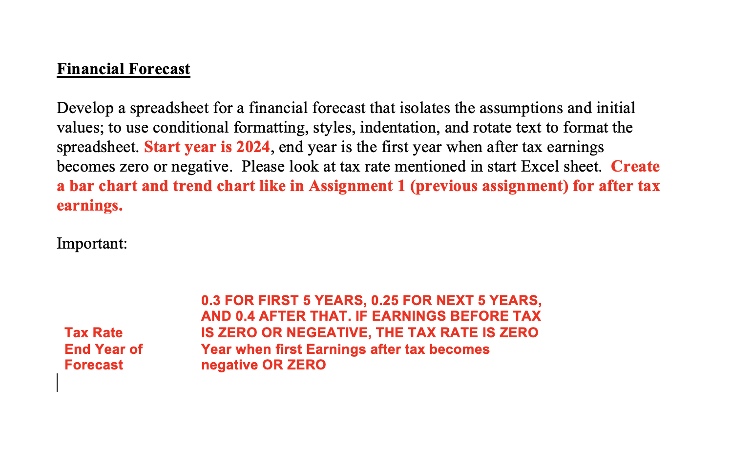 Financial Forecast Develop a spreadsheet for a