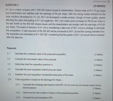 Find leat or tools QUESTION 2 ( 2 5 MARKS ) H 1