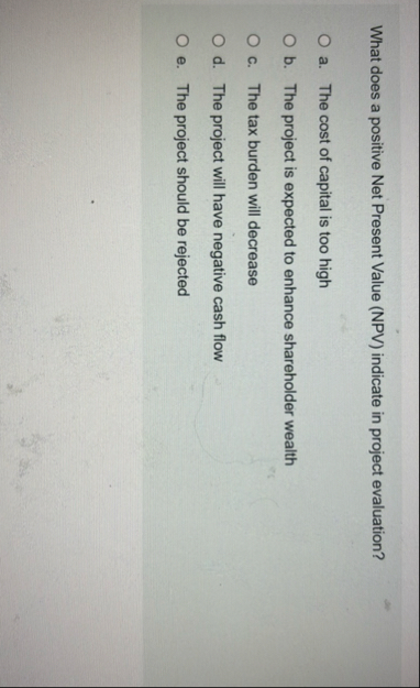 What does a positive Net Present Value ( NPV )