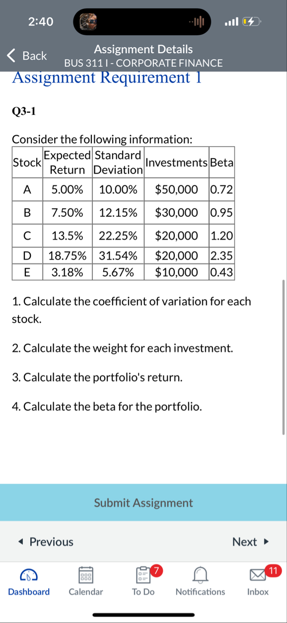 2 : 4 0 Assignment Details Back BUS 3 1 1 I -
