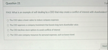 Question 2 1 1 p FIN 3 : What is an example of