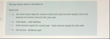 Net new equity reised is calculated is: Splect
