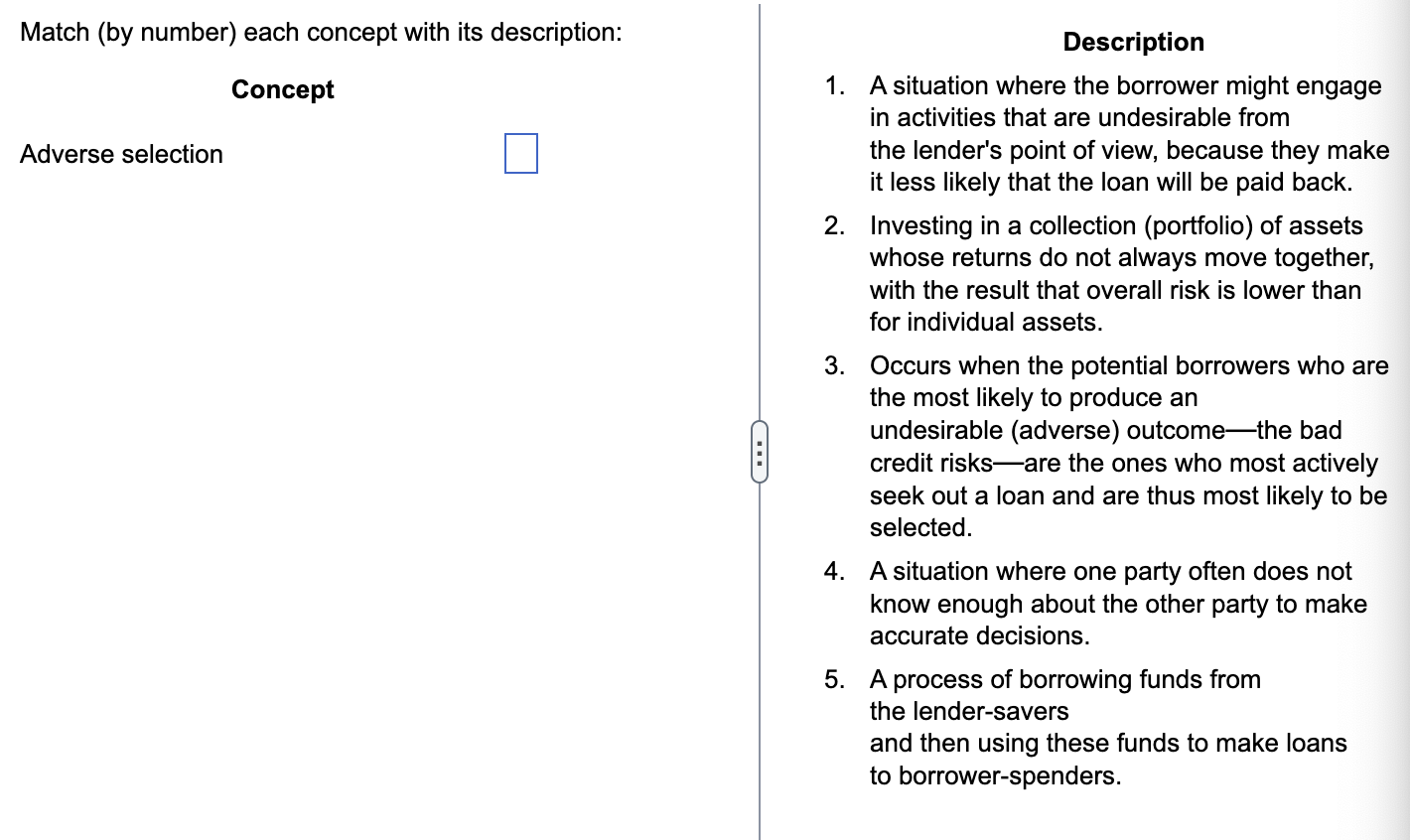Match ( by number ) each concept with its