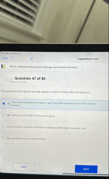 8 : 3 7 PM Sun May 1 . 8 Done kaplanlearn.com I