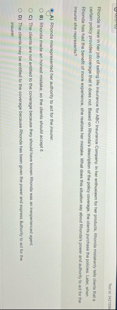 Test Id: 3 4 2 1 5 5 8 Rhonda is new in her job