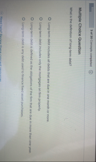 3 of 2 0 Concepts completed ( i ) Multiple Choice