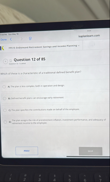 7 . 4 4 PM Sun May 1 8 Done kaplanlearn.com K FP