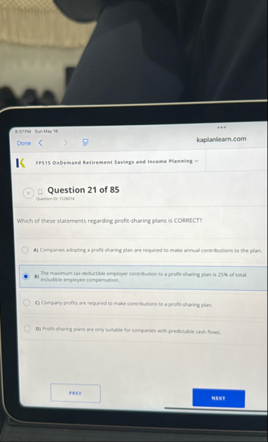 8 . 0 7 PM Sun May 1 8 Done kaplanlearn.com I FP