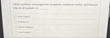 Advice, guidance, encouragement, acceptance,