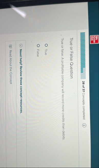 Mc Graw III 2 8 of 3 7 Concepts completed ( i )