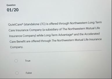 Question 0 1 / 2 0 QuietCare ? ( standalone LTC )