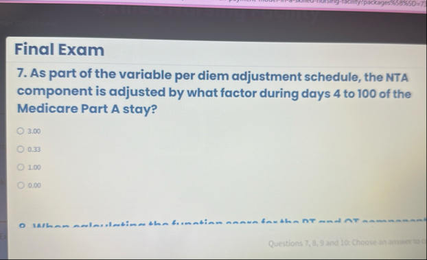 Final Exam 7 . As part of the variable per diem