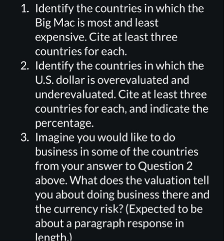 Identify the countries in which the Big Mac is