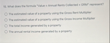 What does the formula "Value = Annual Rents