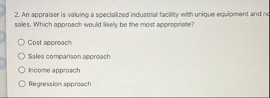 An appraiser is valuing a specialized industrial