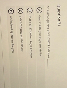Question 3 1 An exchange rate of Y 1 1 7 . 8 7 $