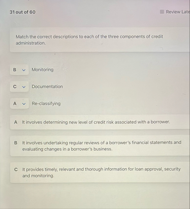 3 1 out of 6 0 Review Late Match the correct