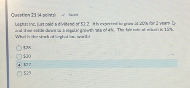 Question 2 1 ( 4 points ) Sured Leghat Inc. just