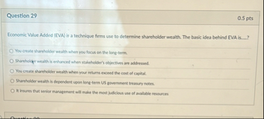 Question 2 9 0 . 5 pts Economic Value Added IIVAN