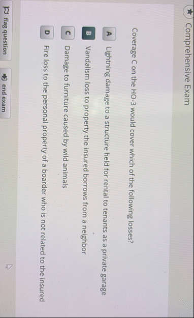 Comprehensive Exam Coverage C on the HO - 3 would