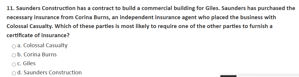 1 1 . Saunders Construction has a contract to