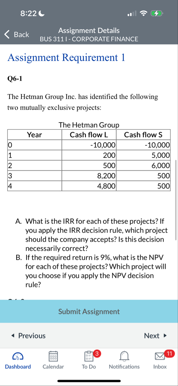 8 : 2 2 Back Assignment Details BUS 3 1 1 I -