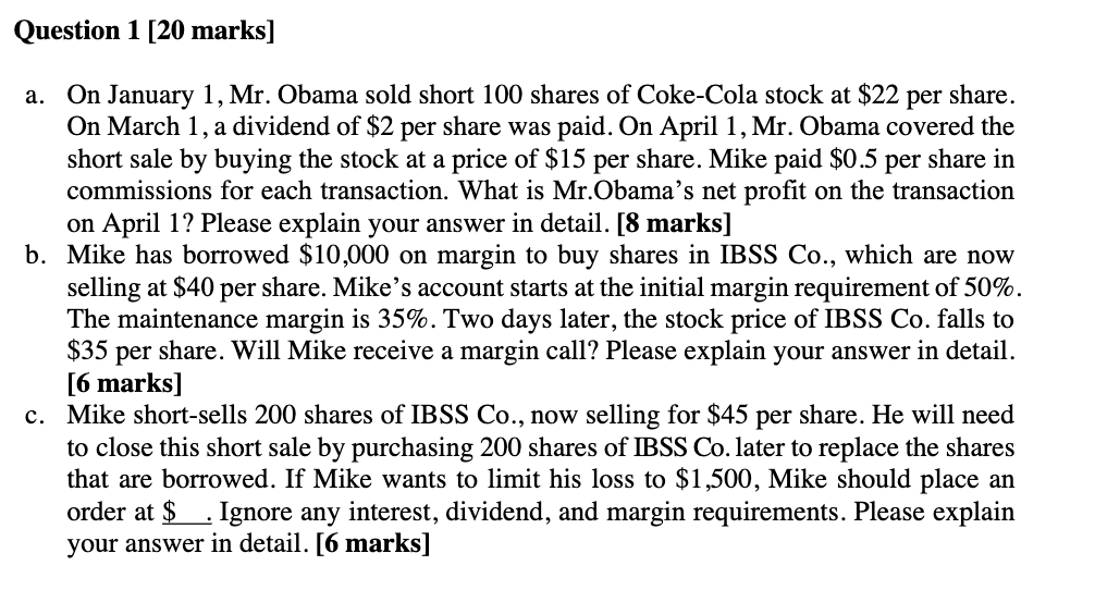 Question 1 [ 2 0 marks ] a . On January 1 , Mr .
