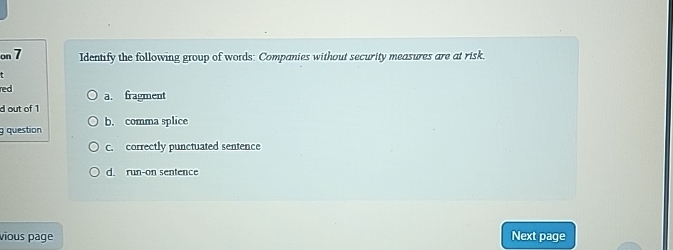 on 7 Identify the following group of words: