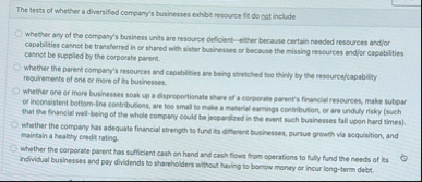 The tests of whether a diversified company's
