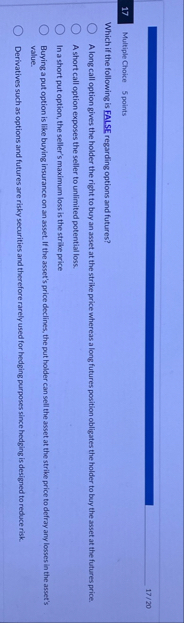 1 7 2 0 1 7 Multiple Choice 5 points Which if the