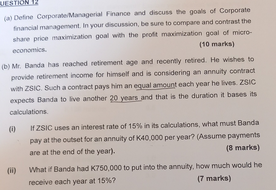 UESTION 1 2 ( a ) Define Corporate / Managerial