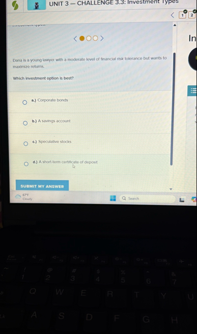 UNIT 3 - CHALLENGE 3 . 3 : Investment Types 1 . 2