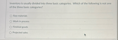 Inventory is usually divided into three basic