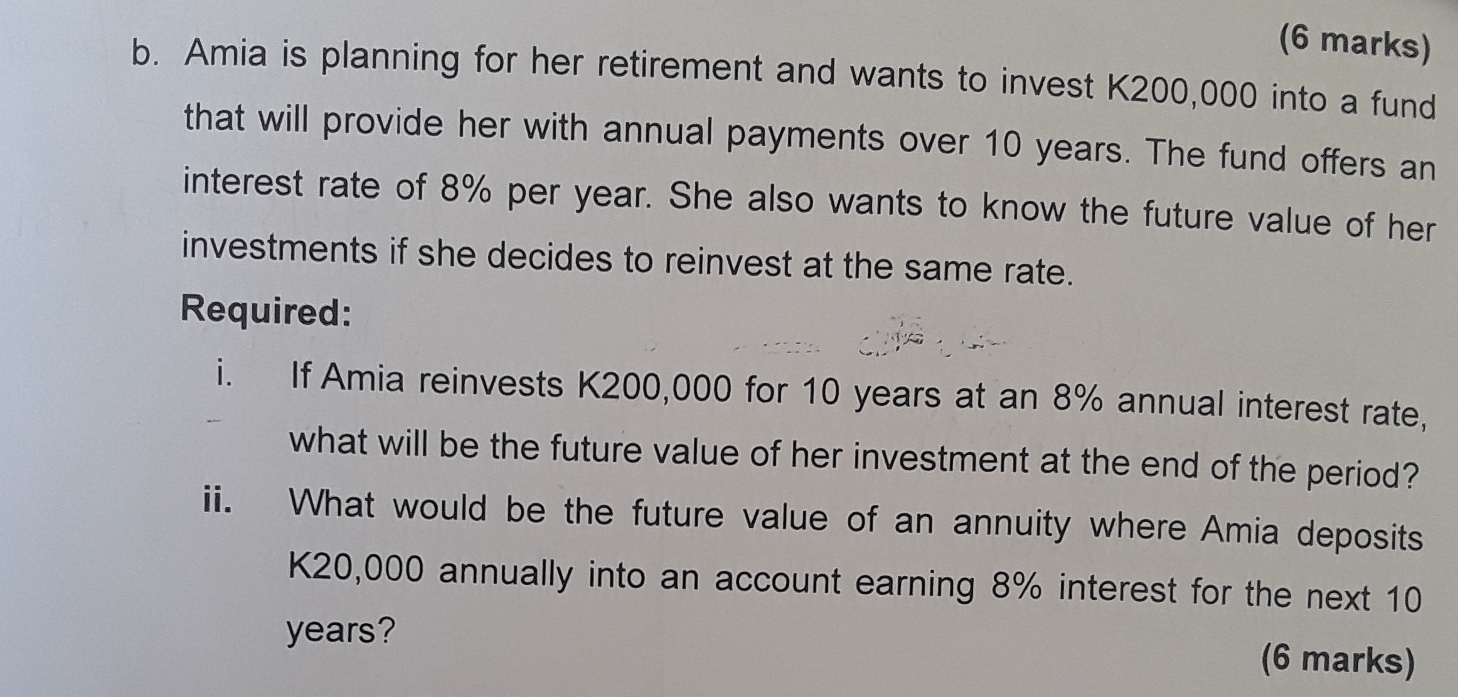 ( 6 marks ) b . Amia is planning for her