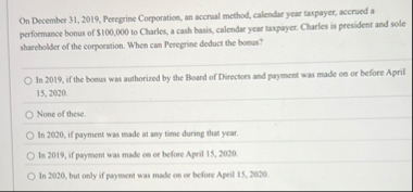 On December 3 1 , 2 0 1 9 , Percgrine