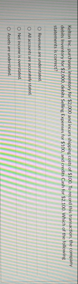 Kelton Inc. purchases inventory for $ 2 , 0 0 0